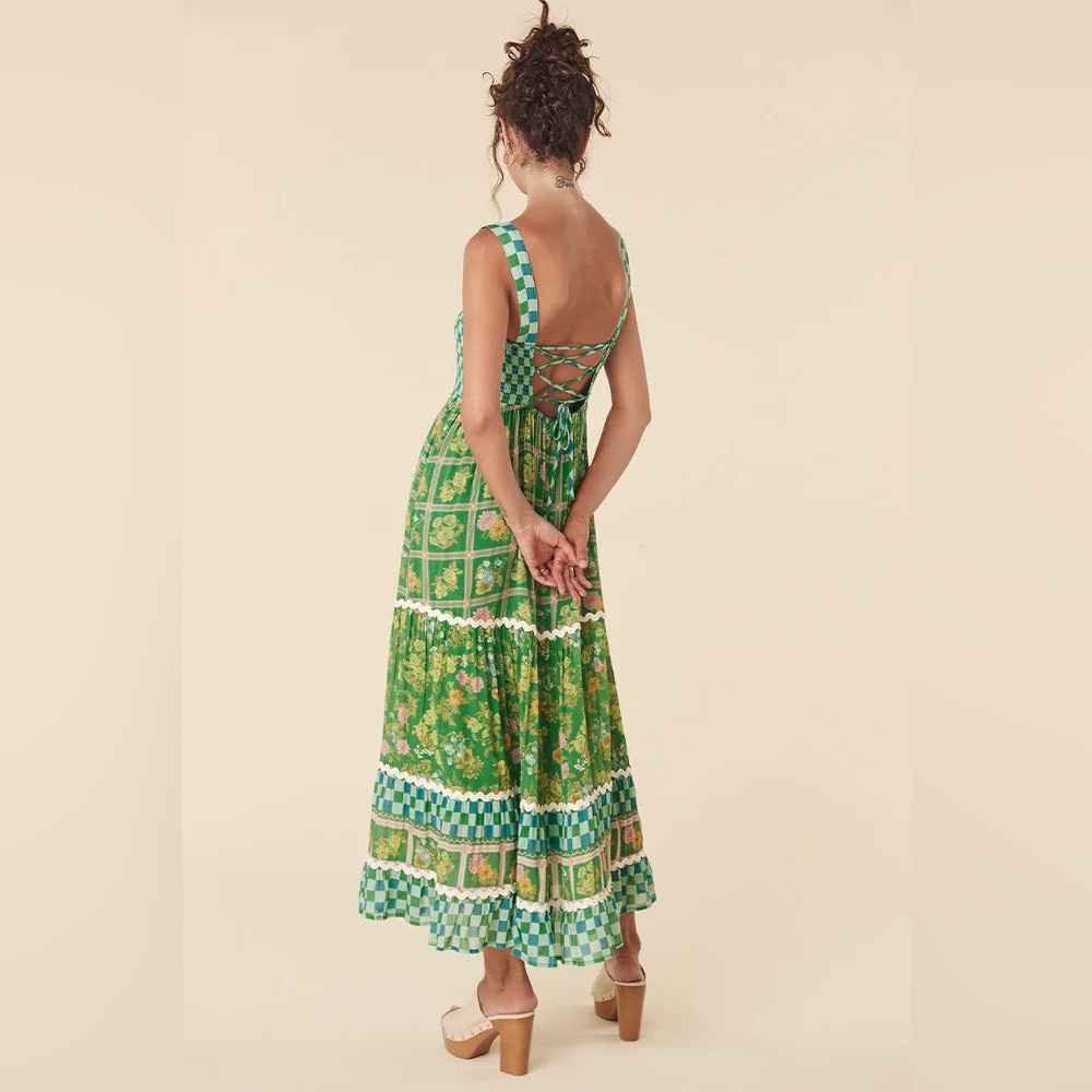 Spell Flora Patchwork Strappy Maxi Dress in Citrus Crush - Picture 2 of 8